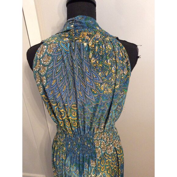 Seven Islands Plus size 1X Floral Peacock Dress Sleeveless Maxi Gathered Waist - Picture 6 of 8